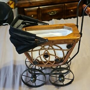 Vintage Wooden Carriage Planter with Black Details